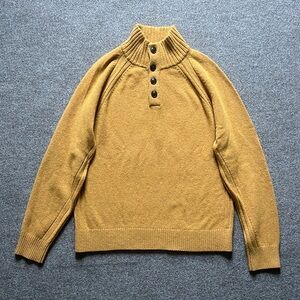 Banana Republic Button Up Mock Neck Mustard Yellow Italian Wool Sweater Men’s L
